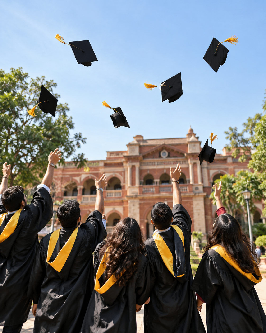 Students celebrating college admission success